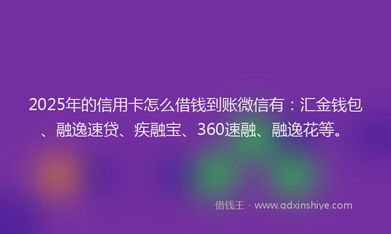 2025年的信用卡怎么借钱到账微信有：汇金钱包、融逸速贷、疾融宝、360速融、融逸花等。