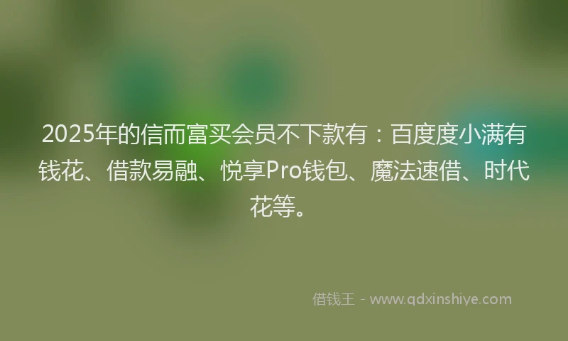 2025年的信而富买会员不下款有：百度度小满有钱花、借款易融、悦享Pro钱包、魔法速借、时代花等。