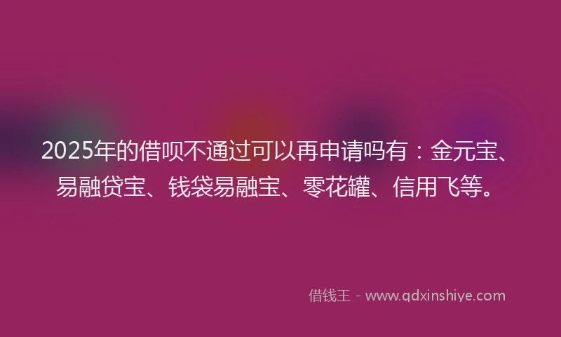 2025年的借呗不通过可以再申请吗有：金元宝、易融贷宝、钱袋易融宝、零花罐、信用飞等。