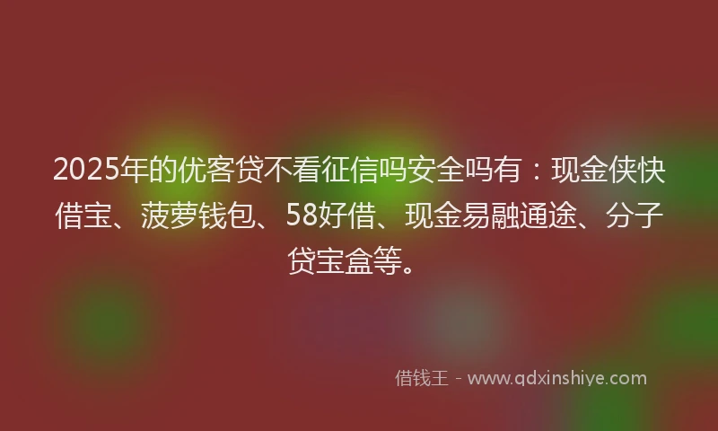 2025年的优客贷不看征信吗安全吗有：现金侠快借宝、菠萝钱包、58好借、现金易融通途、分子贷宝盒等。
