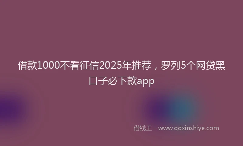 借款1000不看征信2025年推荐，罗列5个网贷黑口子必下款app