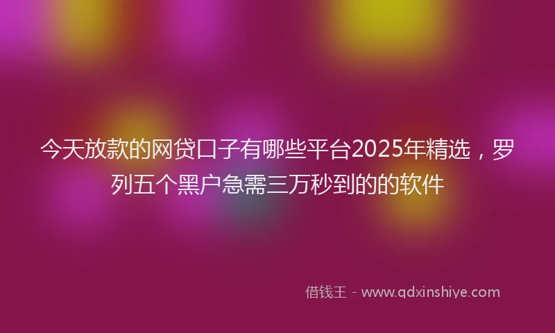 今天放款的网贷口子有哪些平台2025年精选，罗列五个黑户急需三万秒到的的软件