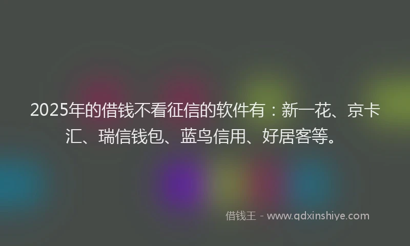 2025年的借钱不看征信的软件有：新一花、京卡汇、瑞信钱包、蓝鸟信用、好居客等。