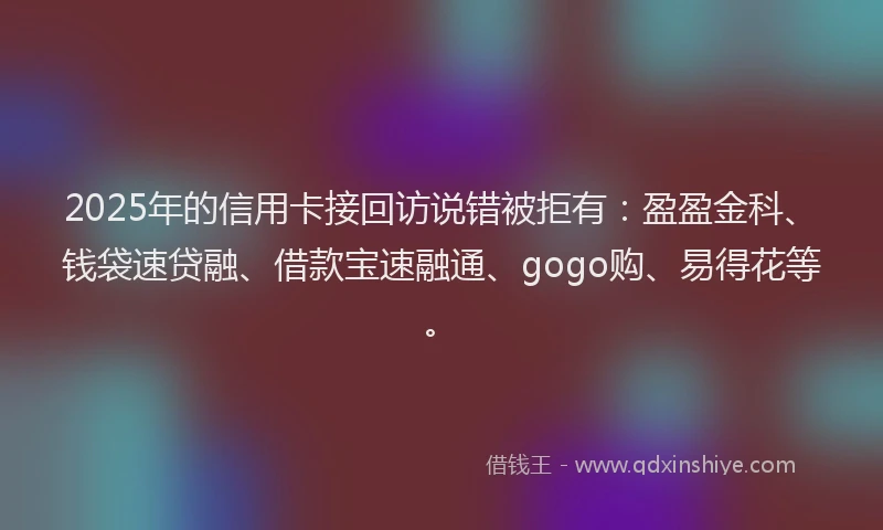 2025年的信用卡接回访说错被拒有：盈盈金科、钱袋速贷融、借款宝速融通、gogo购、易得花等。