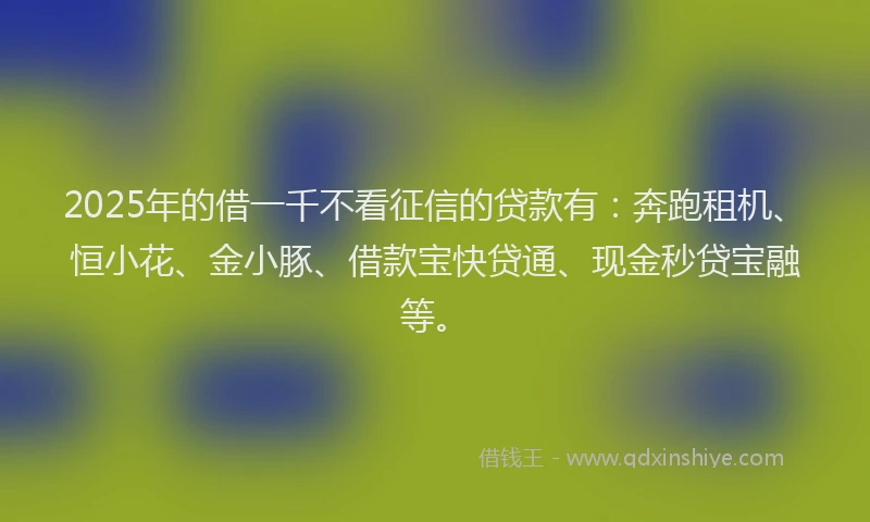2025年的借一千不看征信的贷款有：奔跑租机、恒小花、金小豚、借款宝快贷通、现金秒贷宝融等。