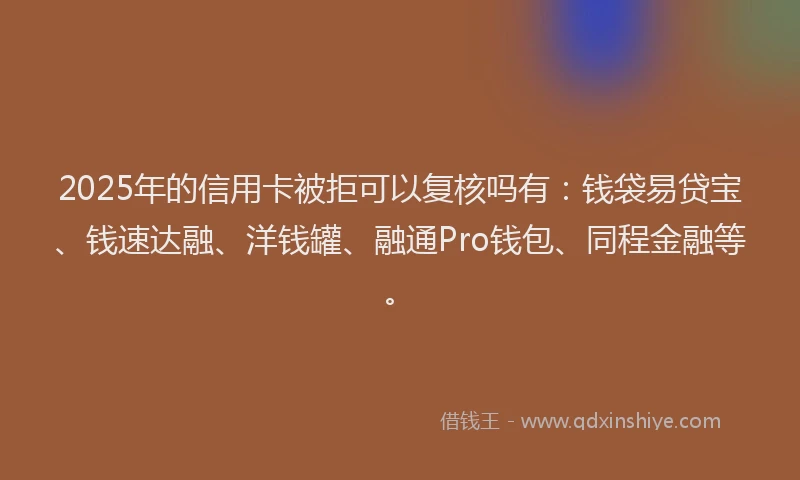 2025年的信用卡被拒可以复核吗有：钱袋易贷宝、钱速达融、洋钱罐、融通Pro钱包、同程金融等。