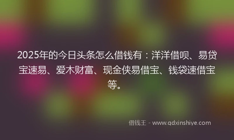 2025年的今日头条怎么借钱有：洋洋借呗、易贷宝速易、爱木财富、现金侠易借宝、钱袋速借宝等。