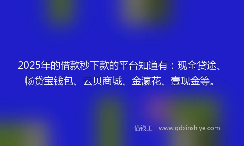2025年的借款秒下款的平台知道有：现金贷途、畅贷宝钱包、云贝商城、金瀛花、壹现金等。