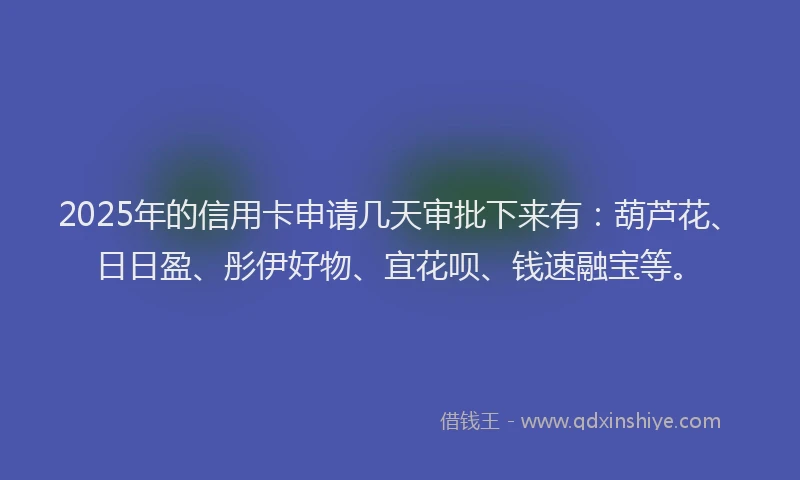 2025年的信用卡申请几天审批下来有：葫芦花、日日盈、彤伊好物、宜花呗、钱速融宝等。