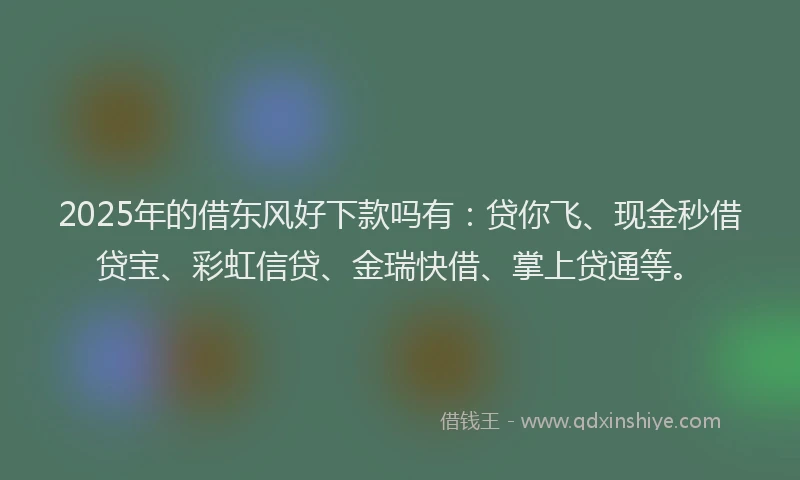 2025年的借东风好下款吗有：贷你飞、现金秒借贷宝、彩虹信贷、金瑞快借、掌上贷通等。
