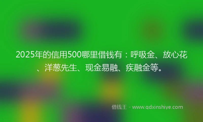 2025年的信用500哪里借钱有：呼吸金、放心花、洋葱先生、现金易融、疾融金等。