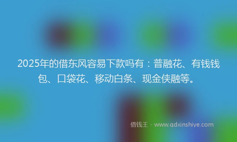 2025年的借东风容易下款吗有：普融花、有钱钱包、口袋花、移动白条、现金侠融等。