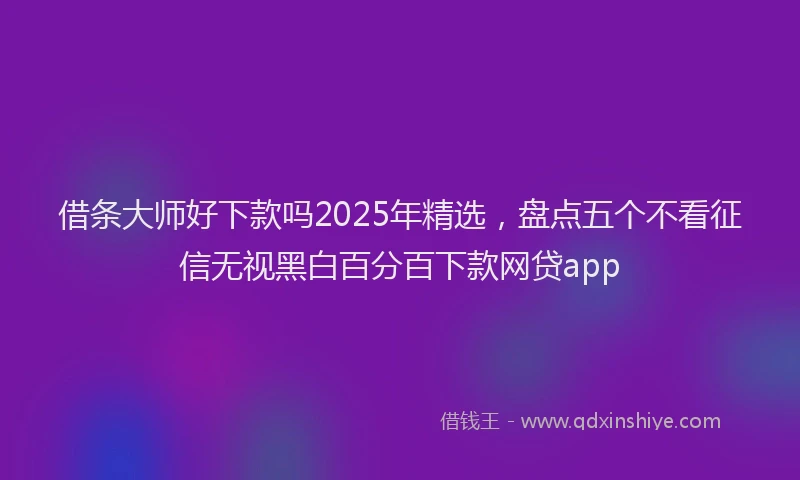借条大师好下款吗2025年精选，盘点五个不看征信无视黑白百分百下款网贷app