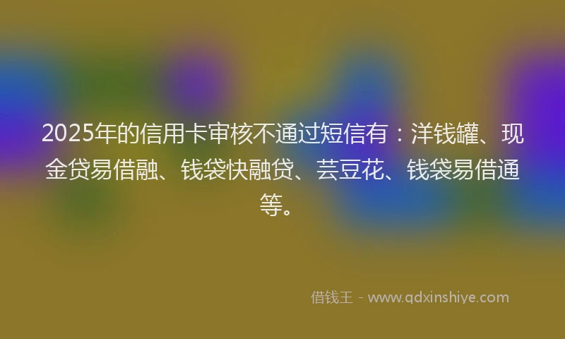 2025年的信用卡审核不通过短信有：洋钱罐、现金贷易借融、钱袋快融贷、芸豆花、钱袋易借通等。