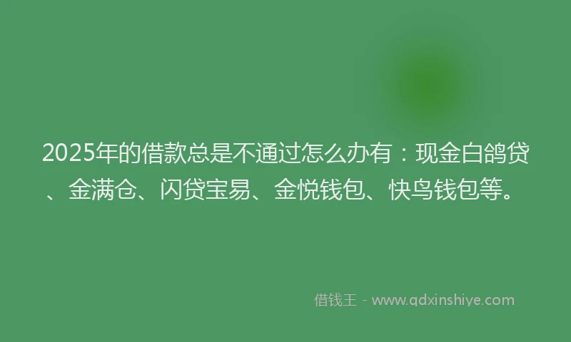 2025年的借款总是不通过怎么办有：现金白鸽贷、金满仓、闪贷宝易、金悦钱包、快鸟钱包等。