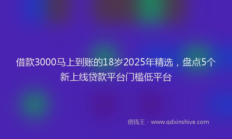 借款3000马上到账的18岁2025年精选，盘点5个新上线贷款平台门槛低平台