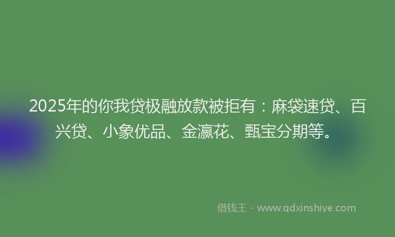 2025年的你我贷极融放款被拒有：麻袋速贷、百兴贷、小象优品、金瀛花、甄宝分期等。