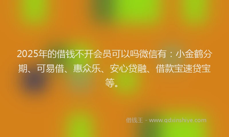 2025年的借钱不开会员可以吗微信有：小金鹤分期、可易借、惠众乐、安心贷融、借款宝速贷宝等。