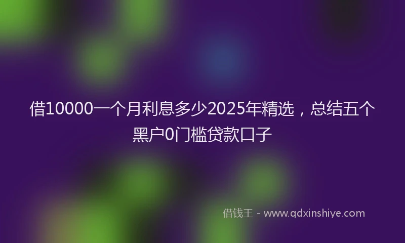 借10000一个月利息多少2025年精选，总结五个黑户0门槛贷款口子