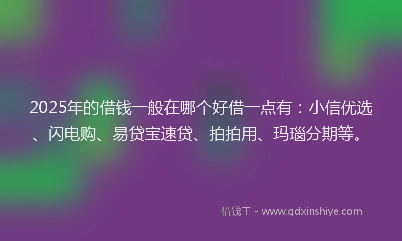 2025年的借钱一般在哪个好借一点有：小信优选、闪电购、易贷宝速贷、拍拍用、玛瑙分期等。
