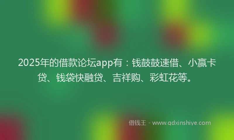 2025年的借款论坛app有：钱鼓鼓速借、小赢卡贷、钱袋快融贷、吉祥购、彩虹花等。