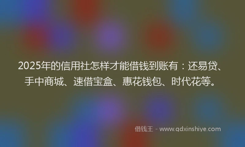 2025年的信用社怎样才能借钱到账有：还易贷、手中商城、速借宝盒、惠花钱包、时代花等。