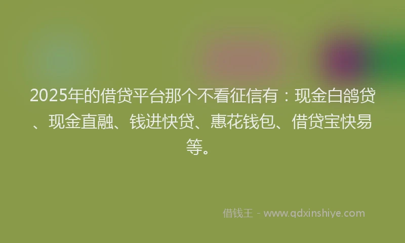 2025年的借贷平台那个不看征信有：现金白鸽贷、现金直融、钱进快贷、惠花钱包、借贷宝快易等。