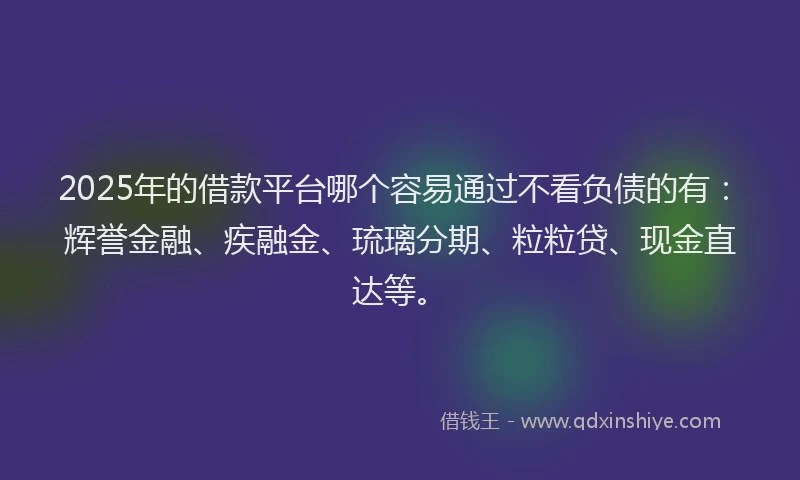 2025年的借款平台哪个容易通过不看负债的有：辉誉金融、疾融金、琉璃分期、粒粒贷、现金直达等。