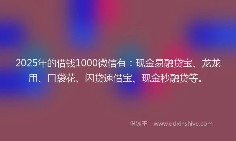 2025年的借钱1000微信有：现金易融贷宝、龙龙用、口袋花、闪贷速借宝、现金秒融贷等。