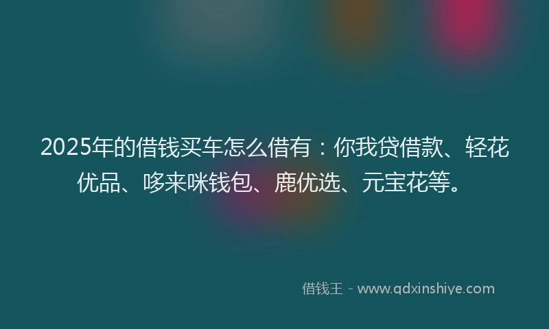 2025年的借钱买车怎么借有：你我贷借款、轻花优品、哆来咪钱包、鹿优选、元宝花等。