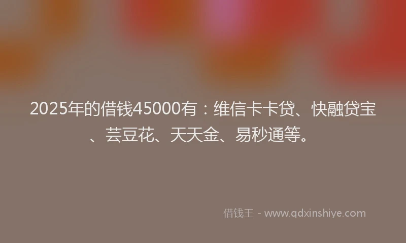 2025年的借钱45000有：维信卡卡贷、快融贷宝、芸豆花、天天金、易秒通等。