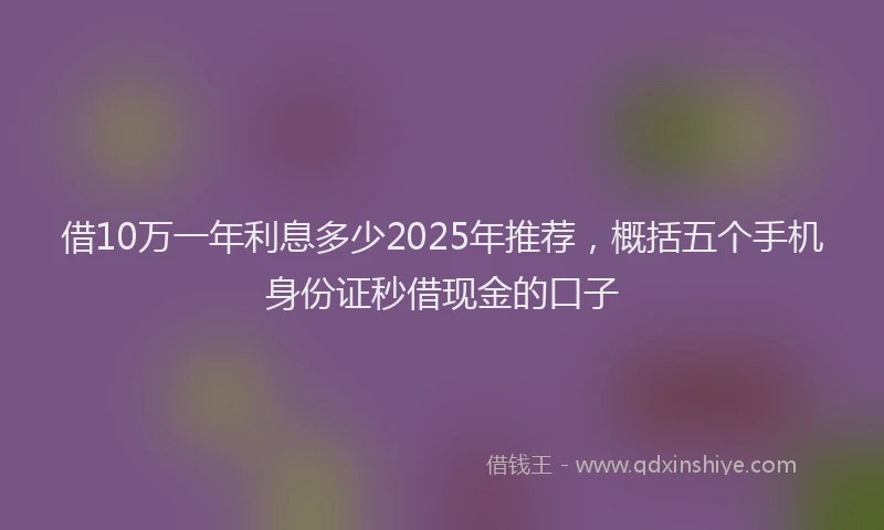 借10万一年利息多少2025年推荐，概括五个手机身份证秒借现金的口子