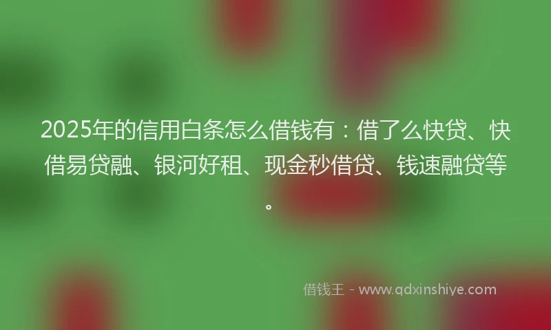 2025年的信用白条怎么借钱有：借了么快贷、快借易贷融、银河好租、现金秒借贷、钱速融贷等。