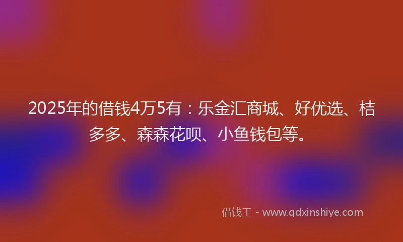 2025年的借钱4万5有：乐金汇商城、好优选、桔多多、森森花呗、小鱼钱包等。