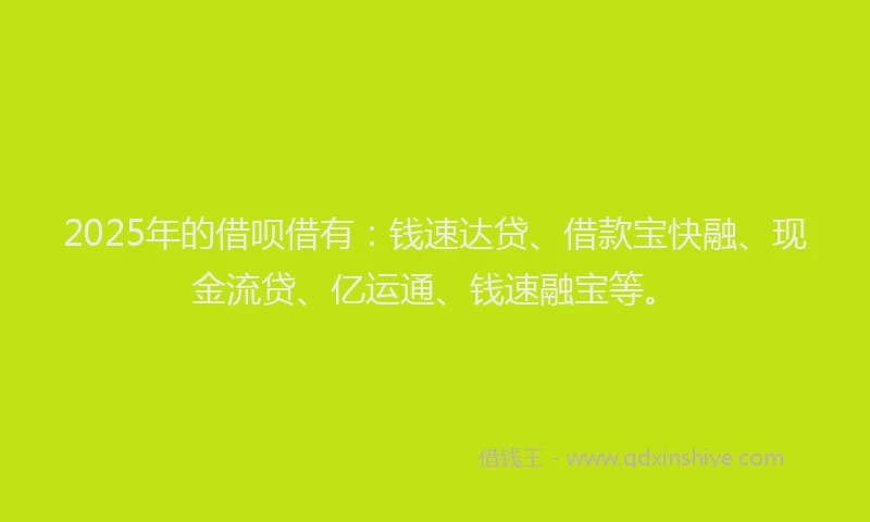 2025年的借呗借有：钱速达贷、借款宝快融、现金流贷、亿运通、钱速融宝等。