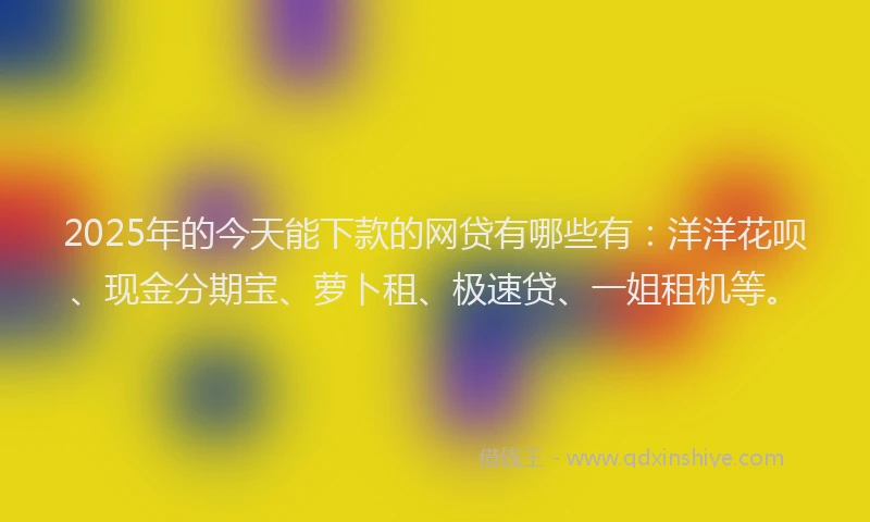 2025年的今天能下款的网贷有哪些有：洋洋花呗、现金分期宝、萝卜租、极速贷、一姐租机等。