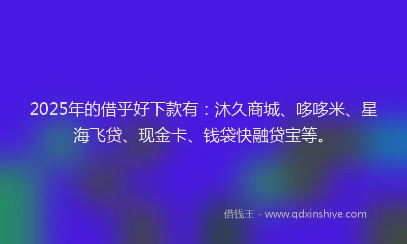 2025年的借乎好下款有：沐久商城、哆哆米、星海飞贷、现金卡、钱袋快融贷宝等。