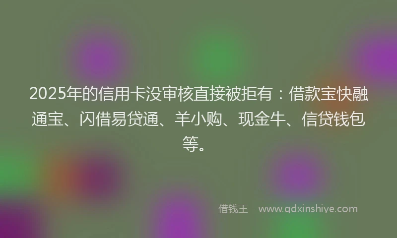 2025年的信用卡没审核直接被拒有：借款宝快融通宝、闪借易贷通、羊小购、现金牛、信贷钱包等。