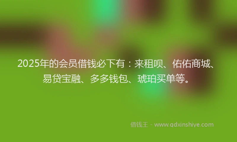 2025年的会员借钱必下有：来租呗、佑佑商城、易贷宝融、多多钱包、琥珀买单等。