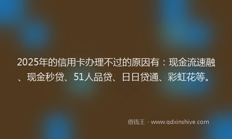 2025年的信用卡办理不过的原因有：现金流速融、现金秒贷、51人品贷、日日贷通、彩虹花等。