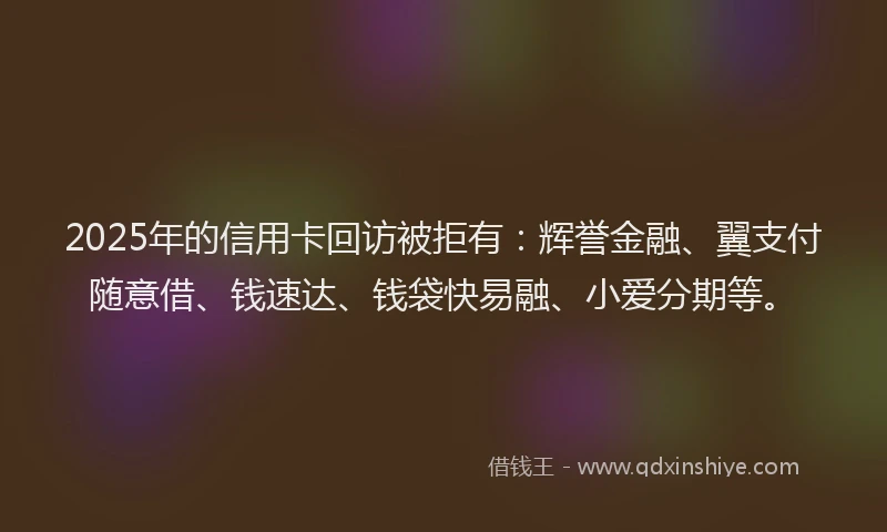 2025年的信用卡回访被拒有：辉誉金融、翼支付随意借、钱速达、钱袋快易融、小爱分期等。