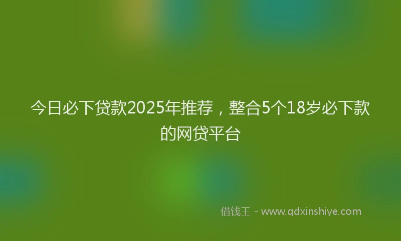 今日必下贷款2025年推荐，整合5个18岁必下款的网贷平台