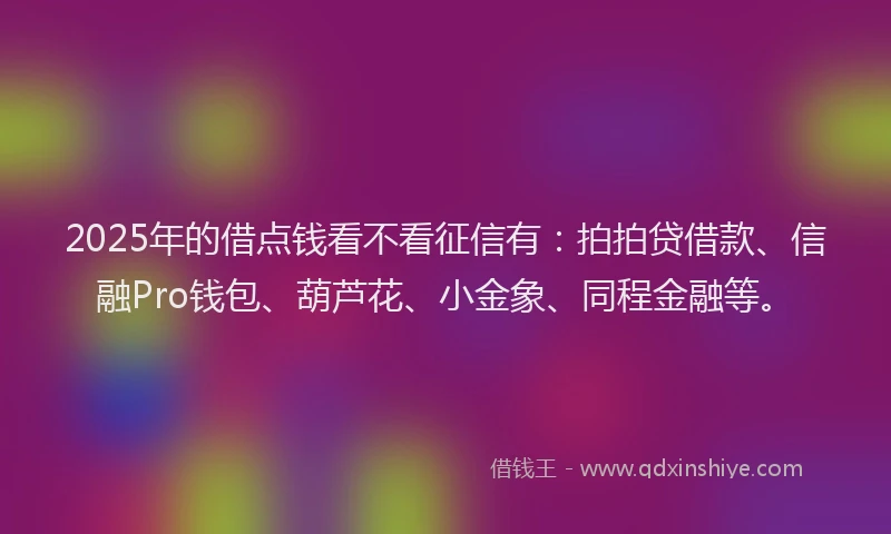 2025年的借点钱看不看征信有：拍拍贷借款、信融Pro钱包、葫芦花、小金象、同程金融等。