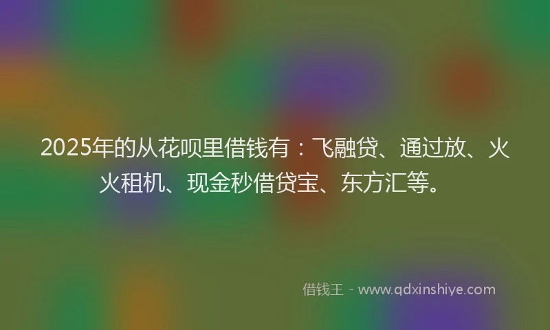 2025年的从花呗里借钱有：飞融贷、通过放、火火租机、现金秒借贷宝、东方汇等。