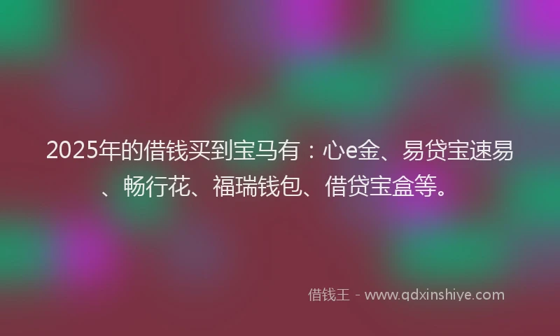 2025年的借钱买到宝马有：心e金、易贷宝速易、畅行花、福瑞钱包、借贷宝盒等。