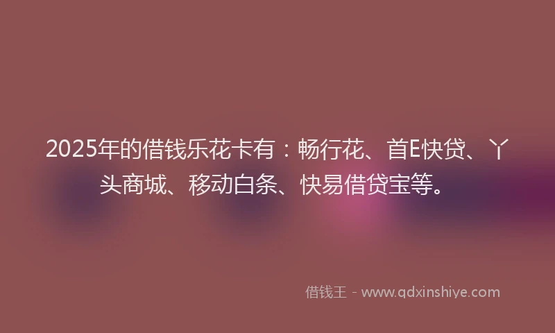 2025年的借钱乐花卡有：畅行花、首E快贷、丫头商城、移动白条、快易借贷宝等。