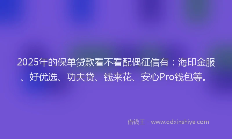 2025年的保单贷款看不看配偶征信有：海印金服、好优选、功夫贷、钱来花、安心Pro钱包等。