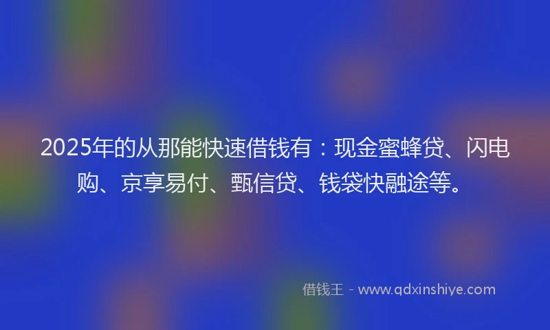 2025年的从那能快速借钱有：现金蜜蜂贷、闪电购、京享易付、甄信贷、钱袋快融途等。
