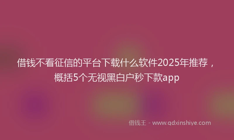 借钱不看征信的平台下载什么软件2025年推荐，概括5个无视黑白户秒下款app