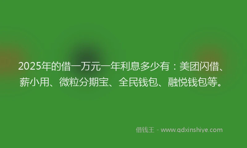 2025年的借一万元一年利息多少有：美团闪借、薪小用、微粒分期宝、全民钱包、融悦钱包等。
